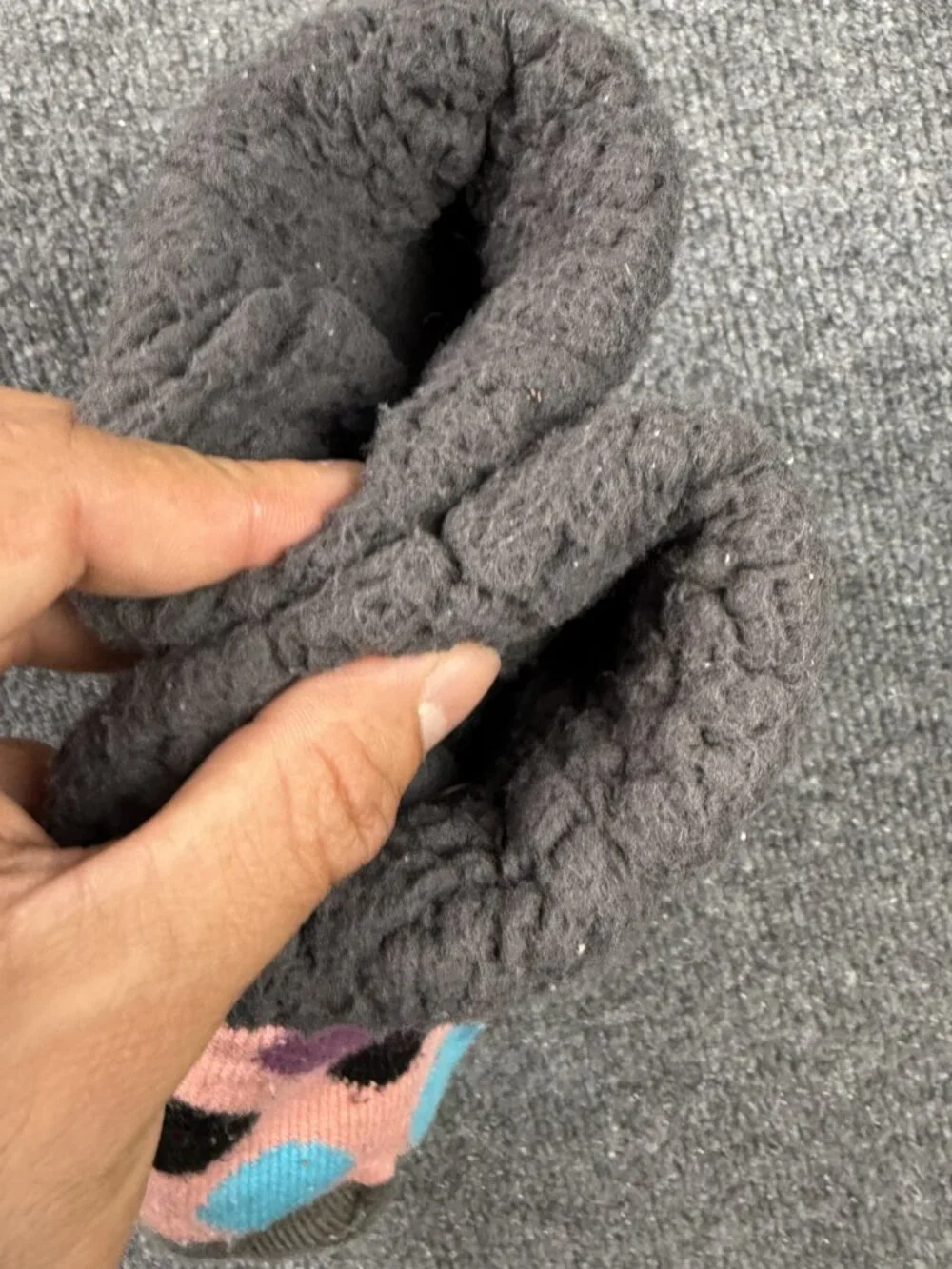Cozy Non-Slip Slipper Socks Pink Polka Dot Gray Sherpa Cuff Size Small